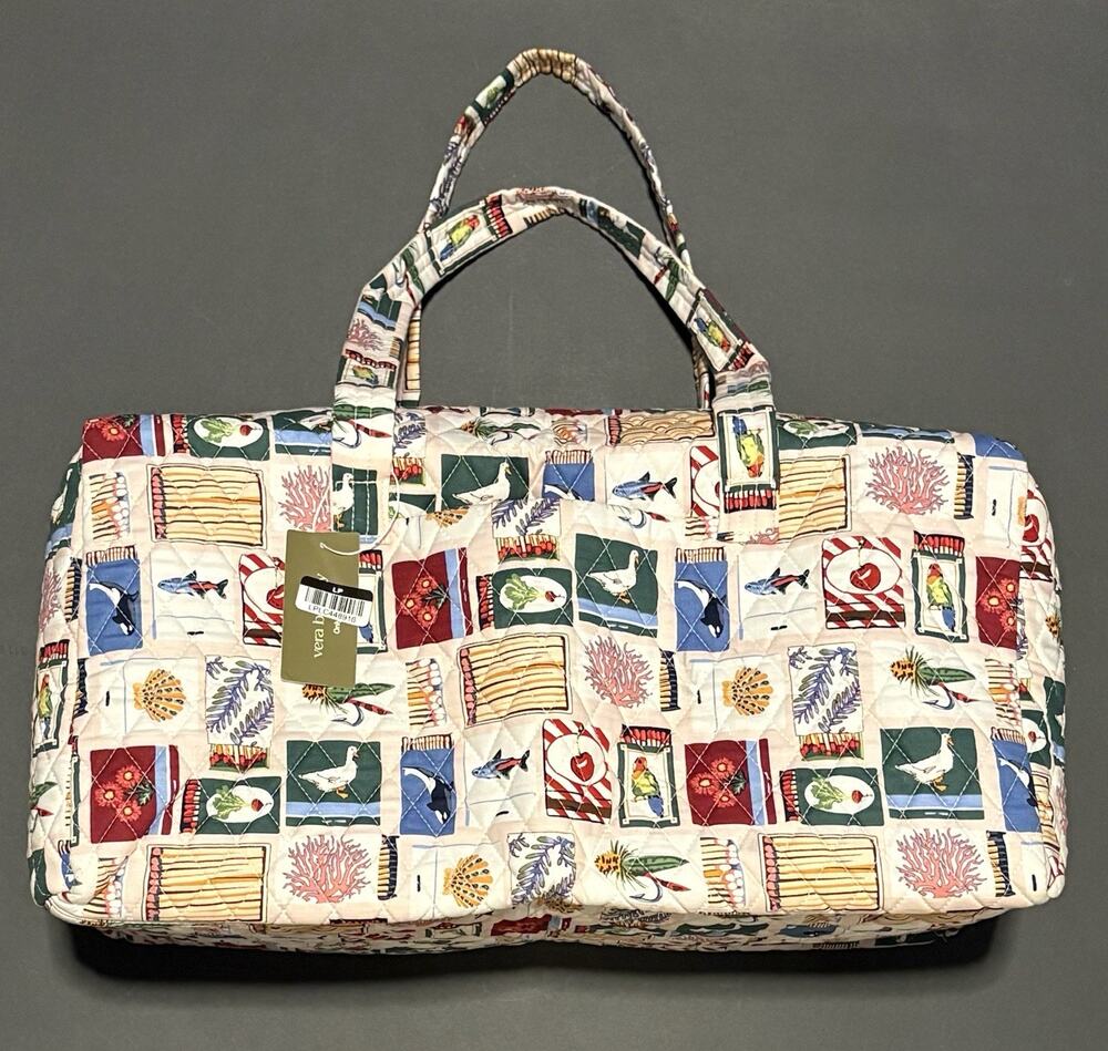 Vera Bradley Matchbook Duffel Tote Bag Quilted Cotton Patches Goose Whale Parrot